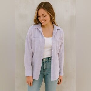 Upwest Coastal Cotton Button-Up Shirt in Lilac Purple S NWOT